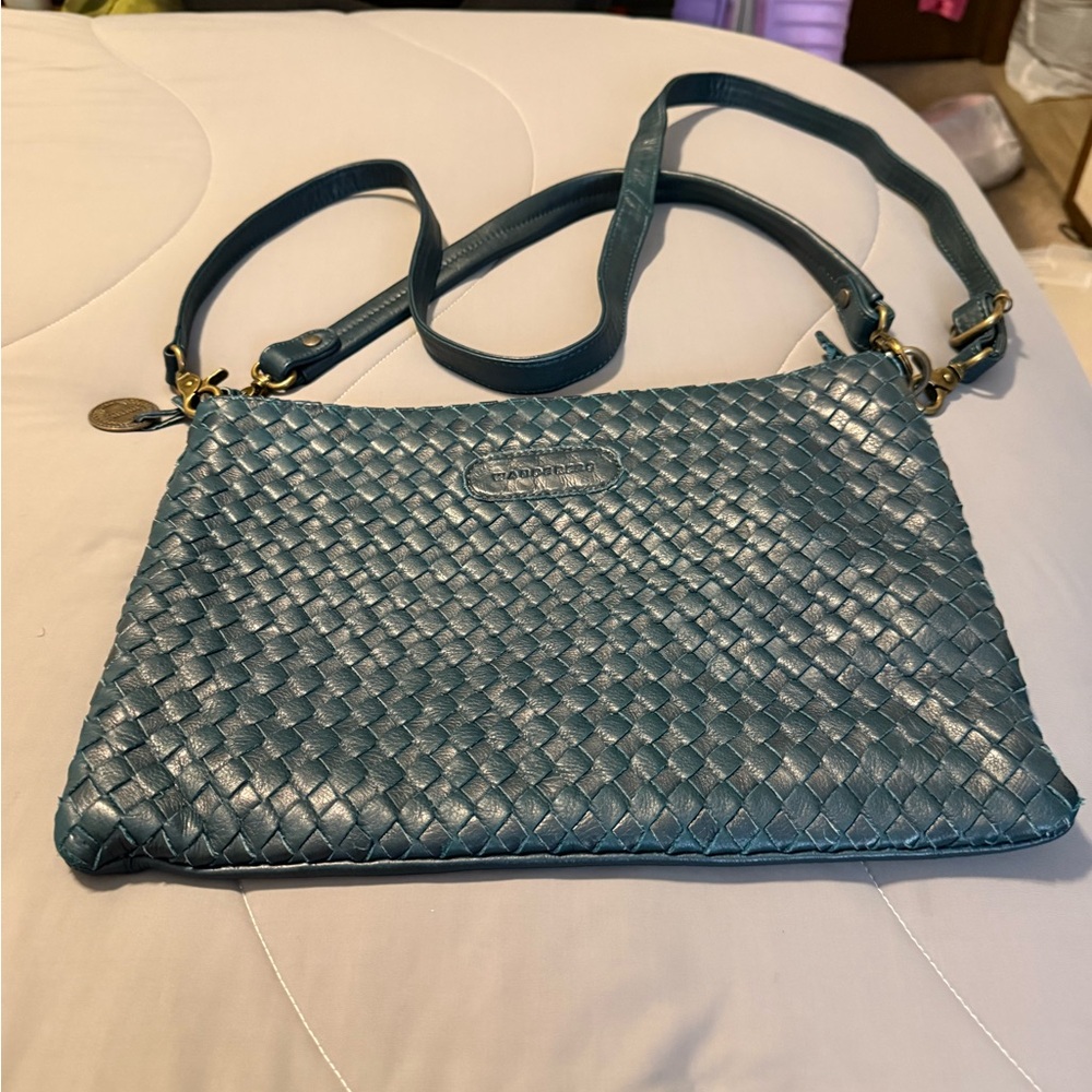 Wanderers Travel Co Daniella Teal Woven Crossbody Bag